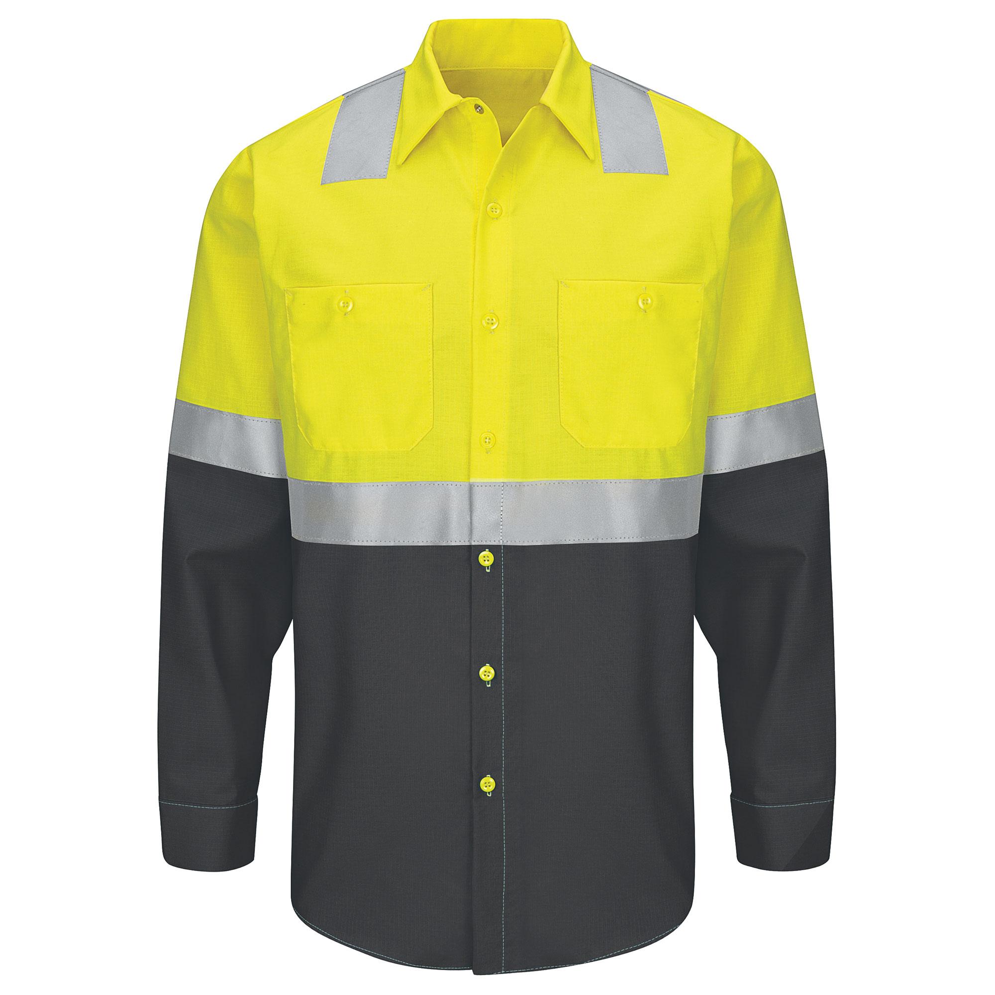 Red Kap Ripstop Class 2 Colorblock Long Sleeve Work Shirt (Safety Green/Charcoal)