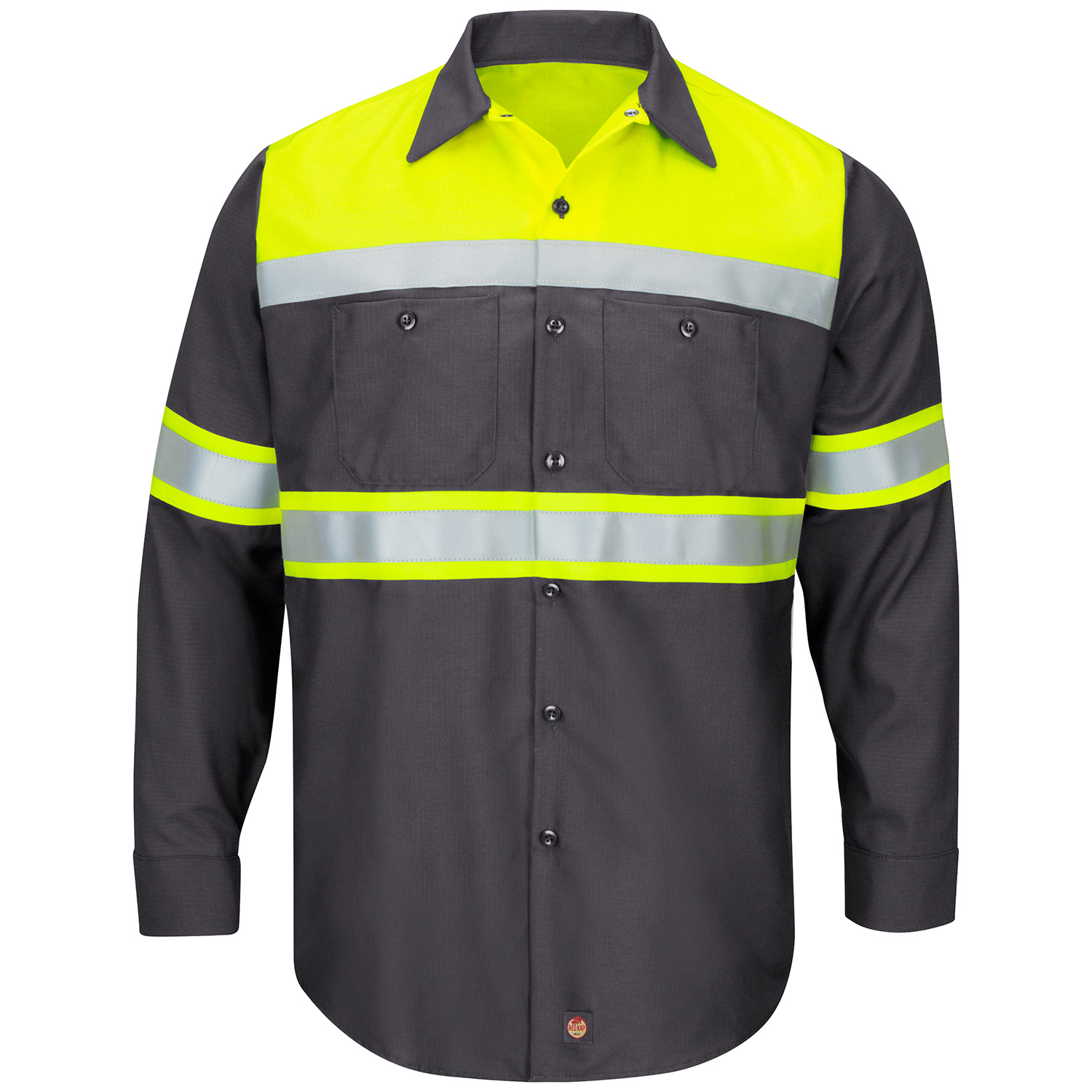 Red Kap Enhanced Viz Ripstop Colorblock Long Sleeve Button-Down Work Shirt (Charcoal)
