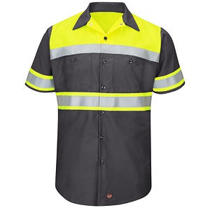 Red Kap Enhanced Viz Ripstop Colorblock Short Sleeve Button-Down Work Shirt (Charcoal)